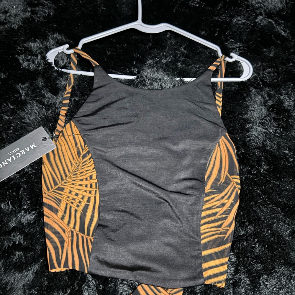 Tiger print tye back spaghetti strap crop top.